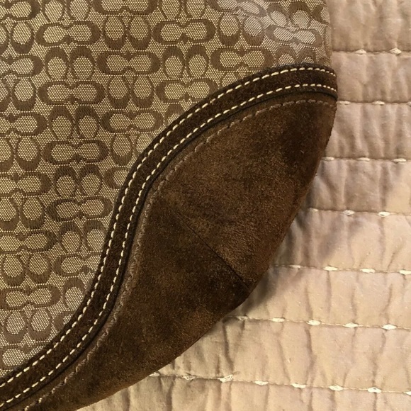 Coach Signature Logo Suede Womens Brown Tan Hobo Shoukder Bag Purse F0732-F10924 - Picture 7 of 12